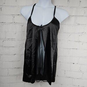 Elegant Black Satin Mesh Babydoll Nightgown 1XL Womens Camisole Dark Romantic